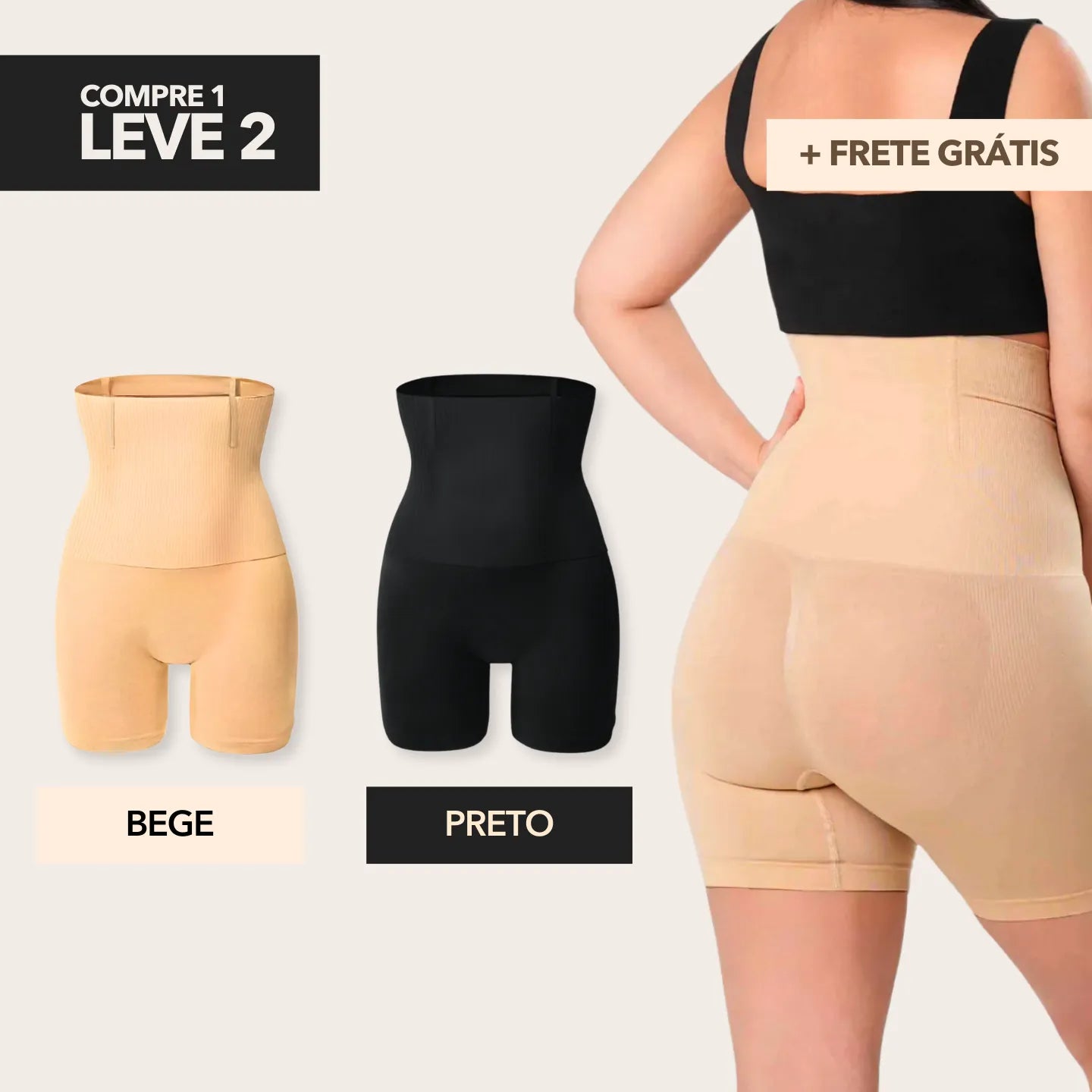 Bermuda Modeladora UltraShaper — Bege + Preto